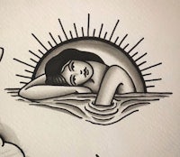 a drawing of a woman sleeping in the water